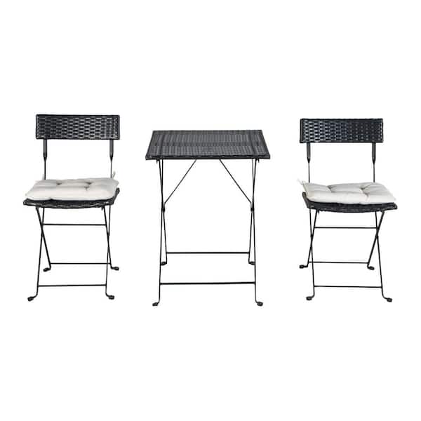 cenadinz 3-Piece Wicker Outdoor Bistro Set with Beige Cushions