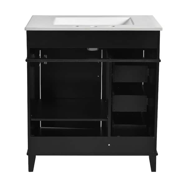 30 in. W x 18. 4 in. D x 34 in. H in Single Sink Freestanding Black Bath Vanity, with White Ceramic Top Basin