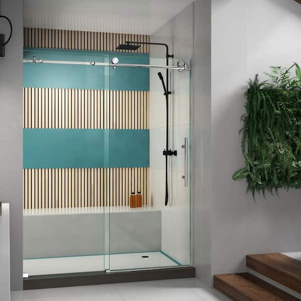 DreamLine Enigma-X 56 to 60 in. x 76 in. Sliding Frameless Shower Door in Polished Stainless Steel