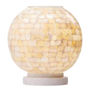 Ava 6.75 in. White Stacked Base Accent Lamp with Cream Mosaic Glass Globe Shade