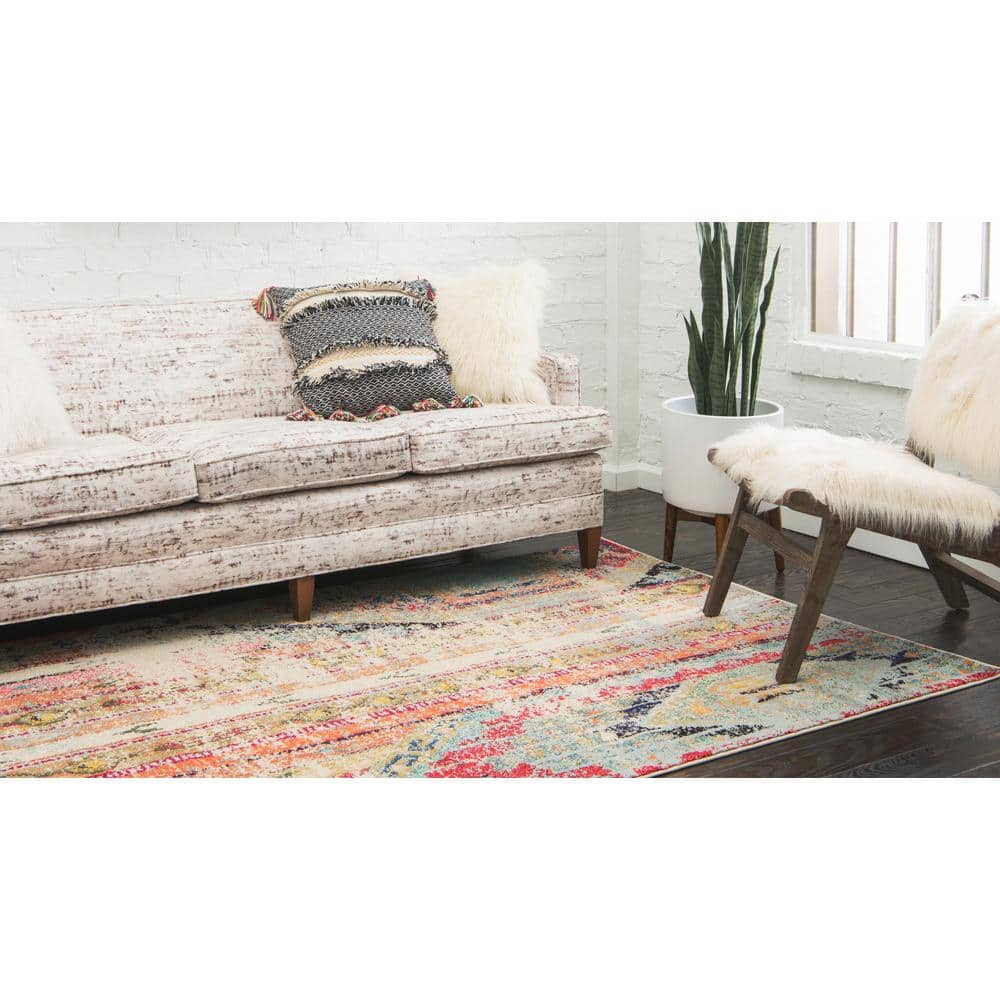 Light Blue Rectangular Synthetic 4' x 6' Stain-Resistant Area Rug