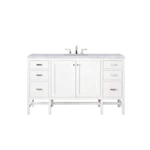 Addison 60 in. W x 23.5 in. D x 35.5 in. H Bath Vanity in Glossy White with Carrara White Marble Top