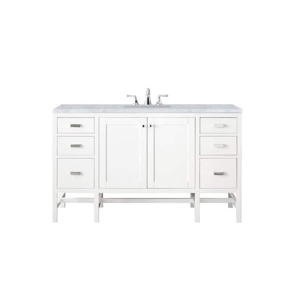 James Martin Vanities Addison 60 in. W x 23.5 in. D x 35.5 in. H Bath Vanity in Glossy White with Carrara White Marble Top