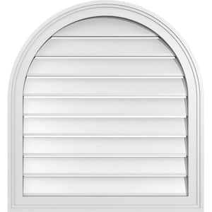 26 in. x 28 in. Round Top Surface Mount PVC Gable Vent: Functional with Brickmould Frame