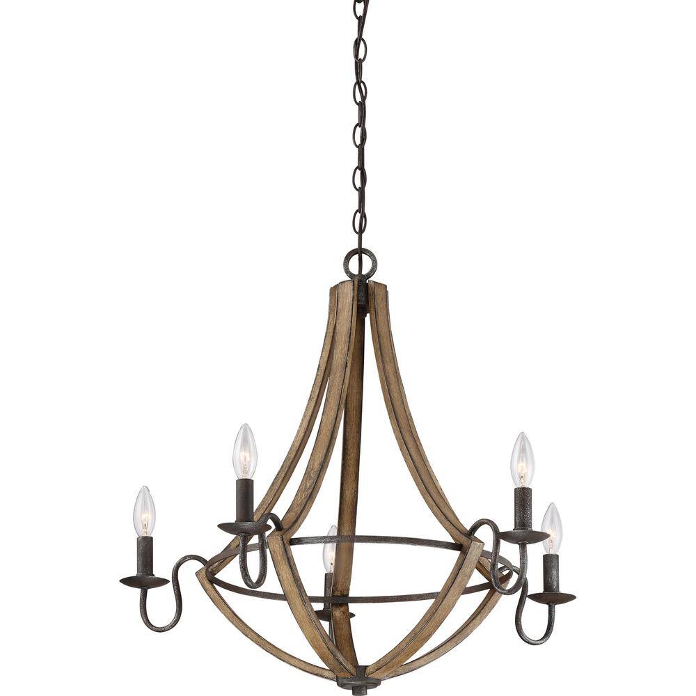 Rustic Black 26.5" Faux Wood 5-Light Chandelier