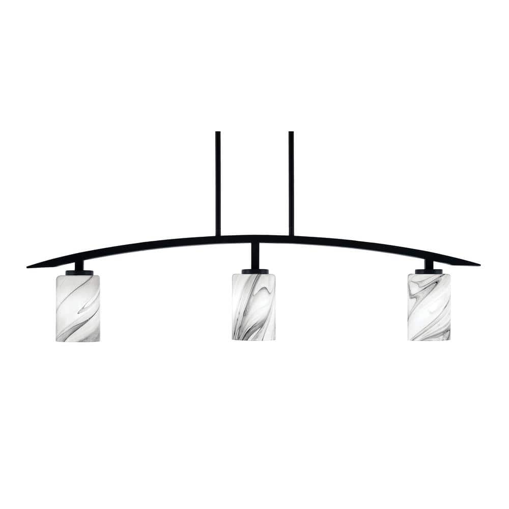 Siena 41 in. 3-Light Matte Black Chandelier with 4 in. Onyx Swirl Glass Sha