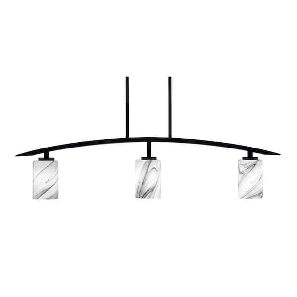 Unbranded Siena 41 in. 3-Light Matte Black Chandelier with 4 in. Onyx Swirl Glass Shades No Bulbs Included