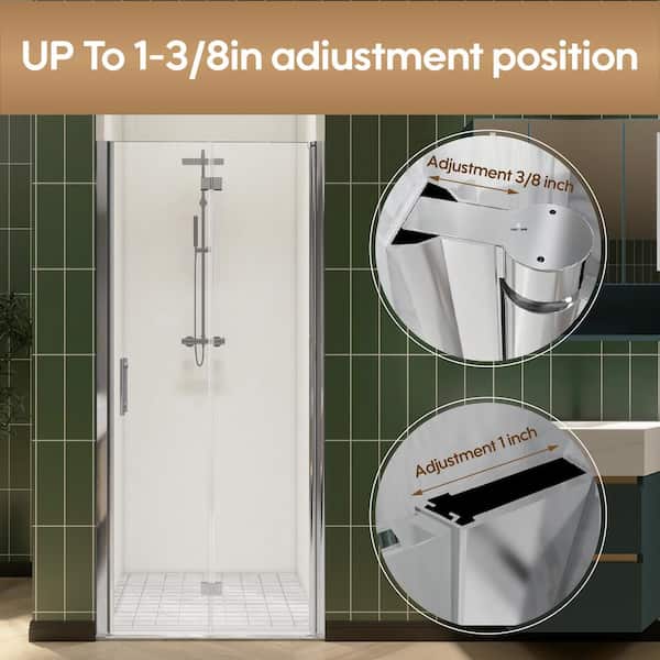 FORCLOVER 34 in. W to 35-3/8 in. W x 72 in. H Bi-Fold Frameless Shower Door in Chrome with Clear Glass