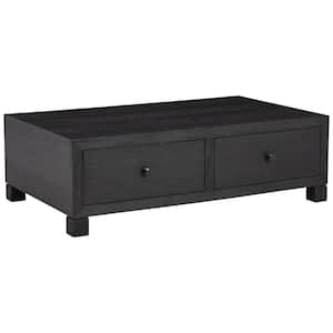 32 in. Black Rectangle Wood Coffee Table with 4 Large Drawer