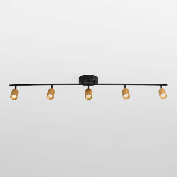 Shura 48 in. 5-Light Black and Brass Integrated LED Flush Mount Ceiling Light with Rotatable Heads, 3000K, 2450 Lumens