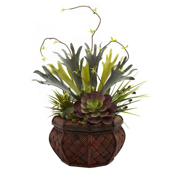 Nearly Natural Artificial Succulent Garden with Decorative Planter