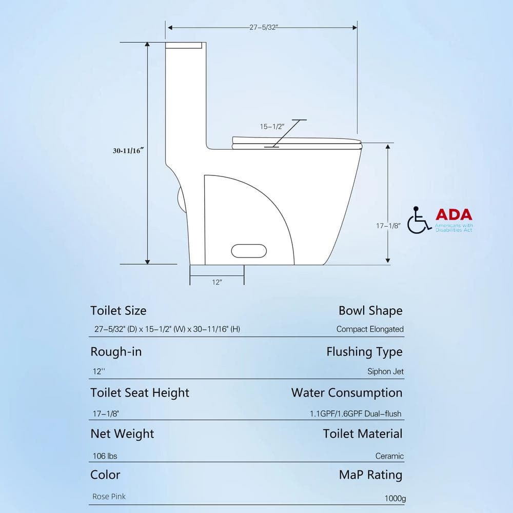 Pink Elongated Free Standing Dual Flush Toilet with Seat
