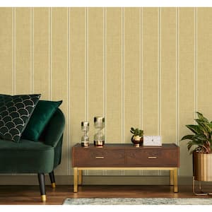 56 sq. ft. Metallic Butterscotch and Taupe Tipton Stripe Unpasted Paper Wallpaper Roll