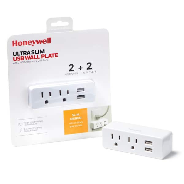 Slim Wall Outlet 2 2 USB-A Ports, 2.1A, White HW-WC002-199 - The Home
