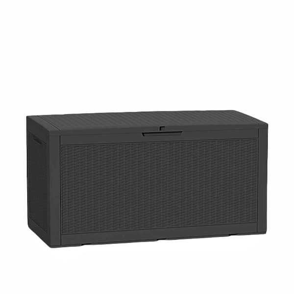100 Gal. Large Plastic Rattan Deck Box with Gas Pressure Spring in Black