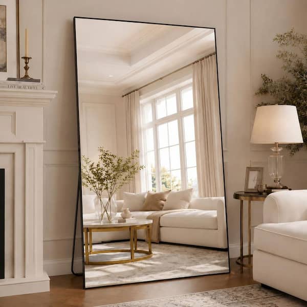 Morden Black 34 in. W x 76 in. H Rectangle Aluminum Alloy Framed Full Length Standing Mirror