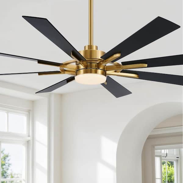 60 in. Indoor Polished Gold 8-Blade Windmill Ceiling Fan with 3CCT Integrated LED Light with Remote Included