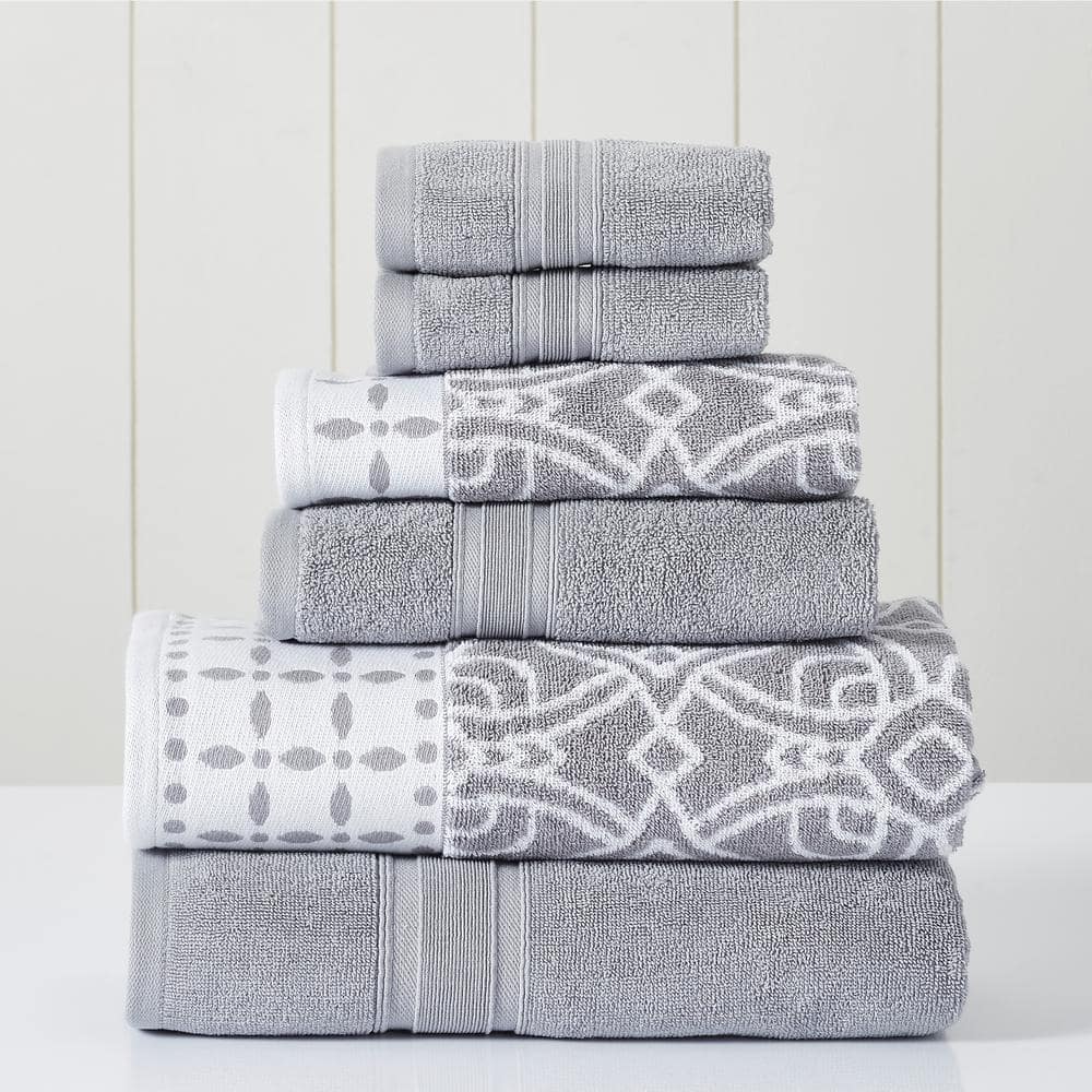 MODERN THREADS 6 Yarn Dyed Jacquard/Solid towel set Monore Stone ...