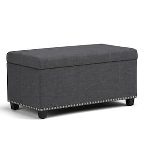 Amelia 33 in. Wide Transitional Rectangle Storage Ottoman Bench in Slate Grey Linen Look Fabric