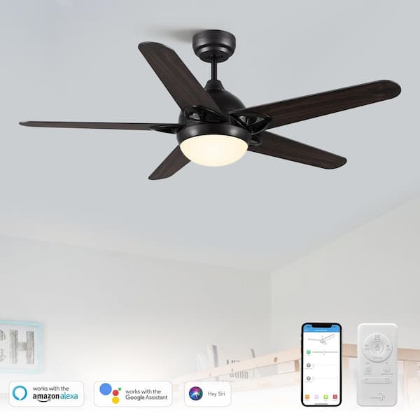 Sonnen 52 in. Dimmable LED Indoor/Outdoor Black Smart Ceiling Fan with Light and Remote, Works with Alexa/Google Home