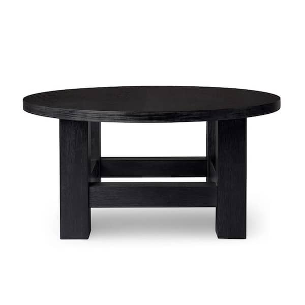 MAVEN LANE 35 in. Aged Black Round Wood Coffee Table