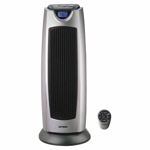 Optimus 21 in. 750-Watt to 1500-Watt Oscillating Tower Heater with Digital Temp Readout and Remote Control