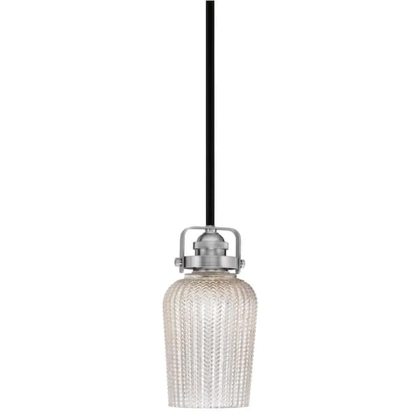 Unbranded Decatur 60-Watt 1-Light Black and Nickel Light Mini Pendant with 5 in. Silver Textured Glass Shade, No Bulb Included