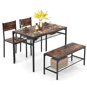 4-Piece Rectangle Brown Wood Top Dining Room Set Seats 4