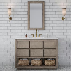 Oakman 48 in. W x 22 in. D x 34.3 in. H Bath Vanity in Grey Oak with Marble Top with White Basin and Satin Gold Faucet
