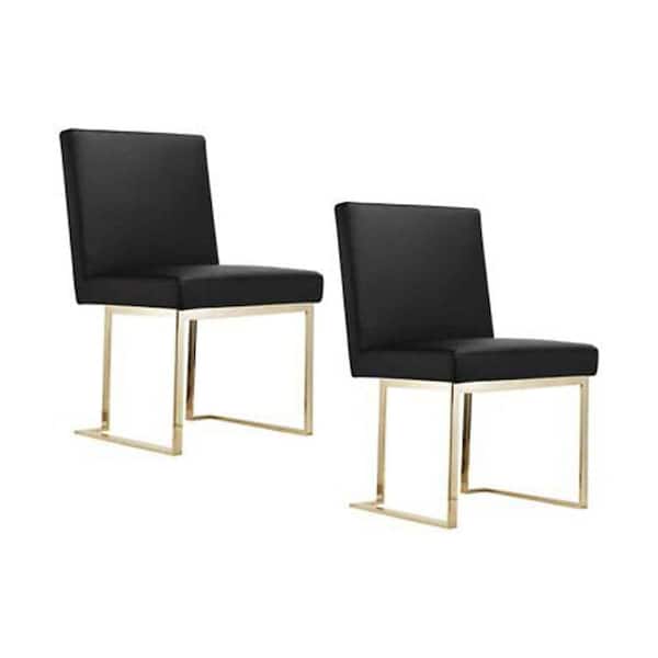 Benjara 26 in. Black and Gold Low Back Metal Frame Bar Stool with Faux Leather Seat