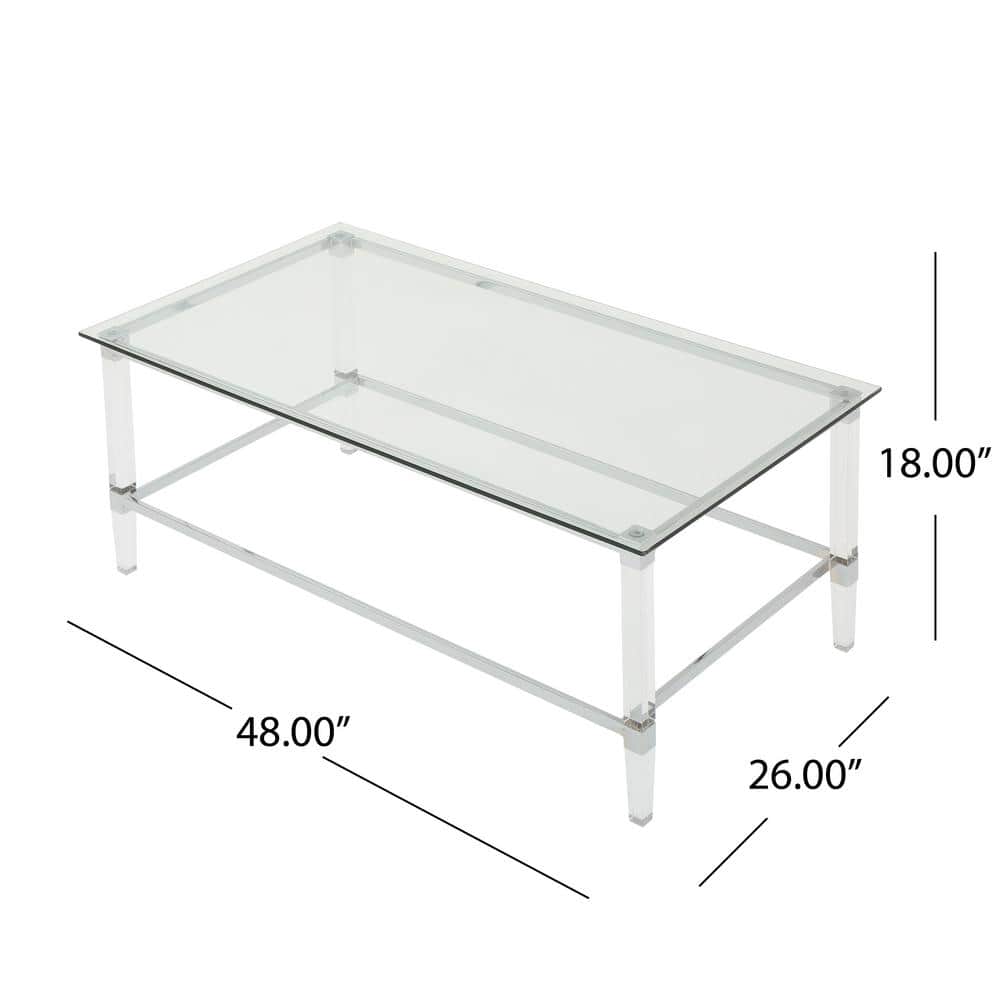 Modern Rectangular Glass Coffee Table with Acrylic and Metal Frame