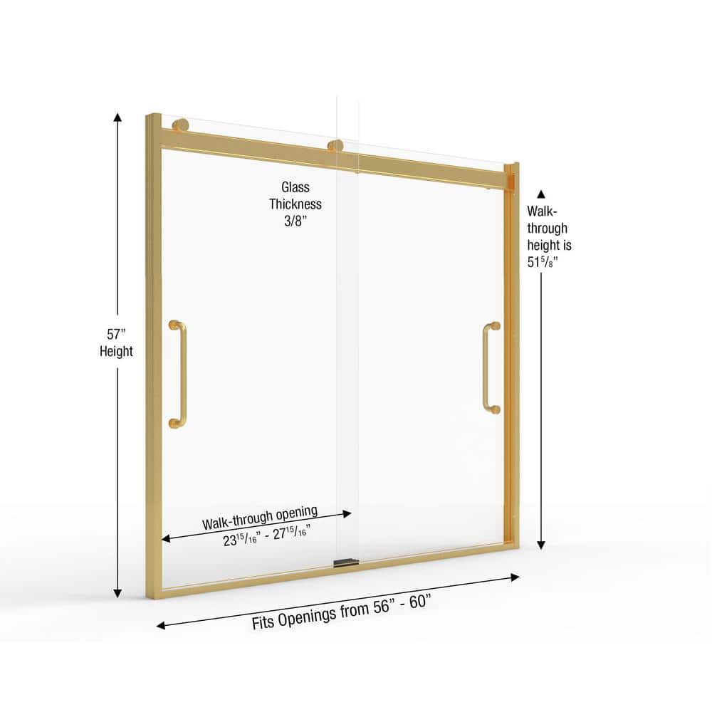 Arelo 60" Frameless Sliding Tub Door with Brushed Gold Frame