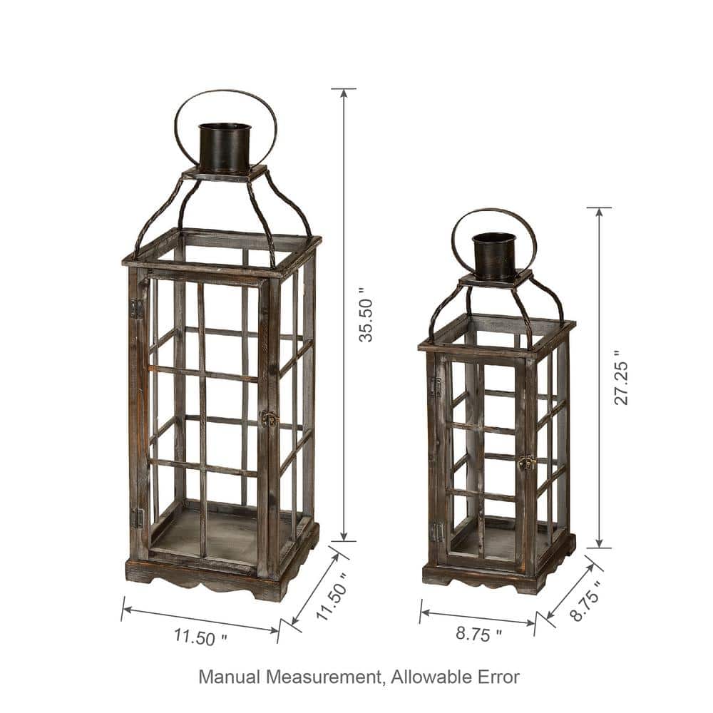 Rustic Farmhouse Wood Candle Lantern Set for Tabletop Decor