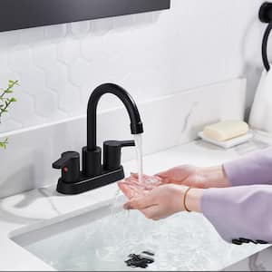 4 in. Centerset 2 Handle Lead-Free Bathroom Faucet in Matte Black