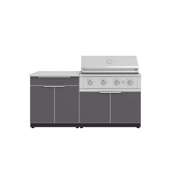 NewAge Products Outdoor Kitchen 72in.Wx 24in.Dx 48.5in. H Aluminum Gray 4-Piece Cabinet Set W/ 40 in. Performance Liquid Propane Grill
