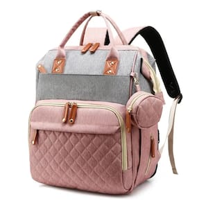 16.5 in. Pink Multifunction Waterproof Large Baby Bag Trendy diaper Backpack with A Changing Station