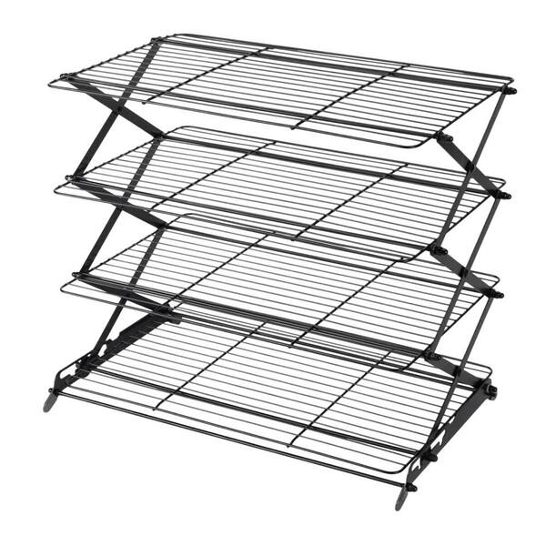 4-Tier Collapsible Cooling Rack with Adjustable and Stackable for Kitchen Baking and Cooking, Gifts, Black (1-Pack)