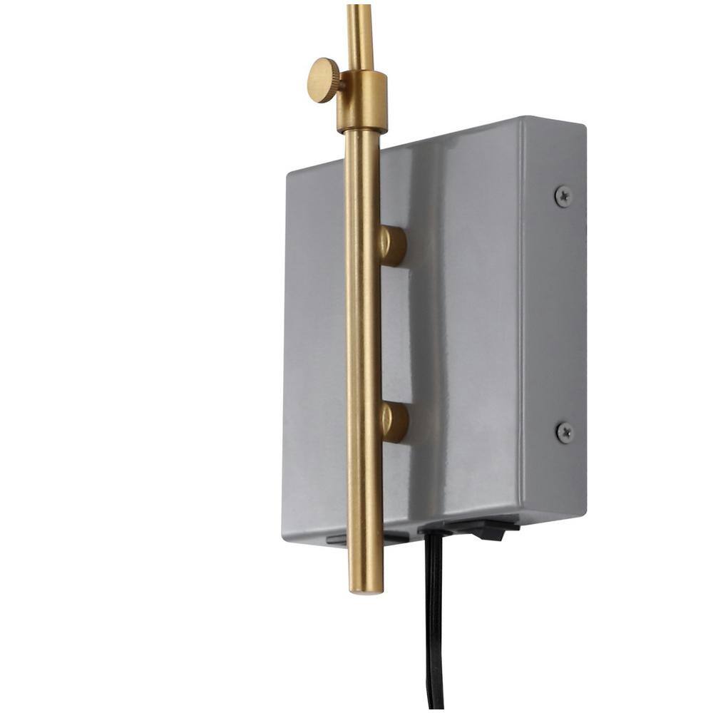 Max 20.5" Gray and Brass Gold Iron Swing Arm Sconce with USB Port