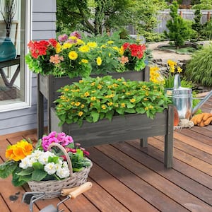2-Tier Wooden Raised Garden Bed Elevated Planter Box with Legs Drain Holes