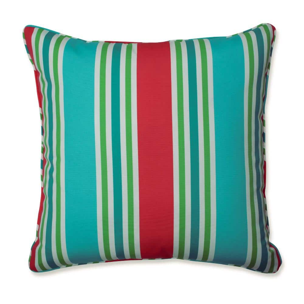 Coral and Turquoise Awning Stripe 25" Square Floor Pillow