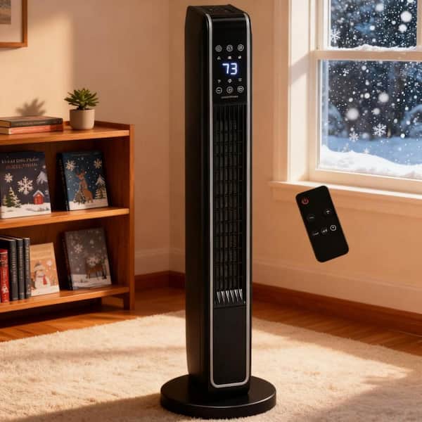 Smart Series 1500W Black Indoor Electric Portable Ceramic Space Heater with Remote Control for Bedroom and Office