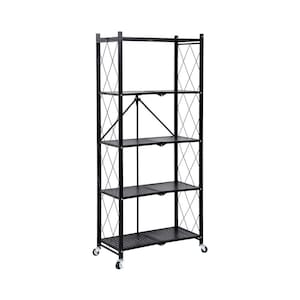 DEANIC 4-Shelf Foldable Storage Shelves with Wheels, Heavy Duty Shelving  Unit, Freestanding Metal Wire Shelf Rack, No Assembly Organizer Rack for