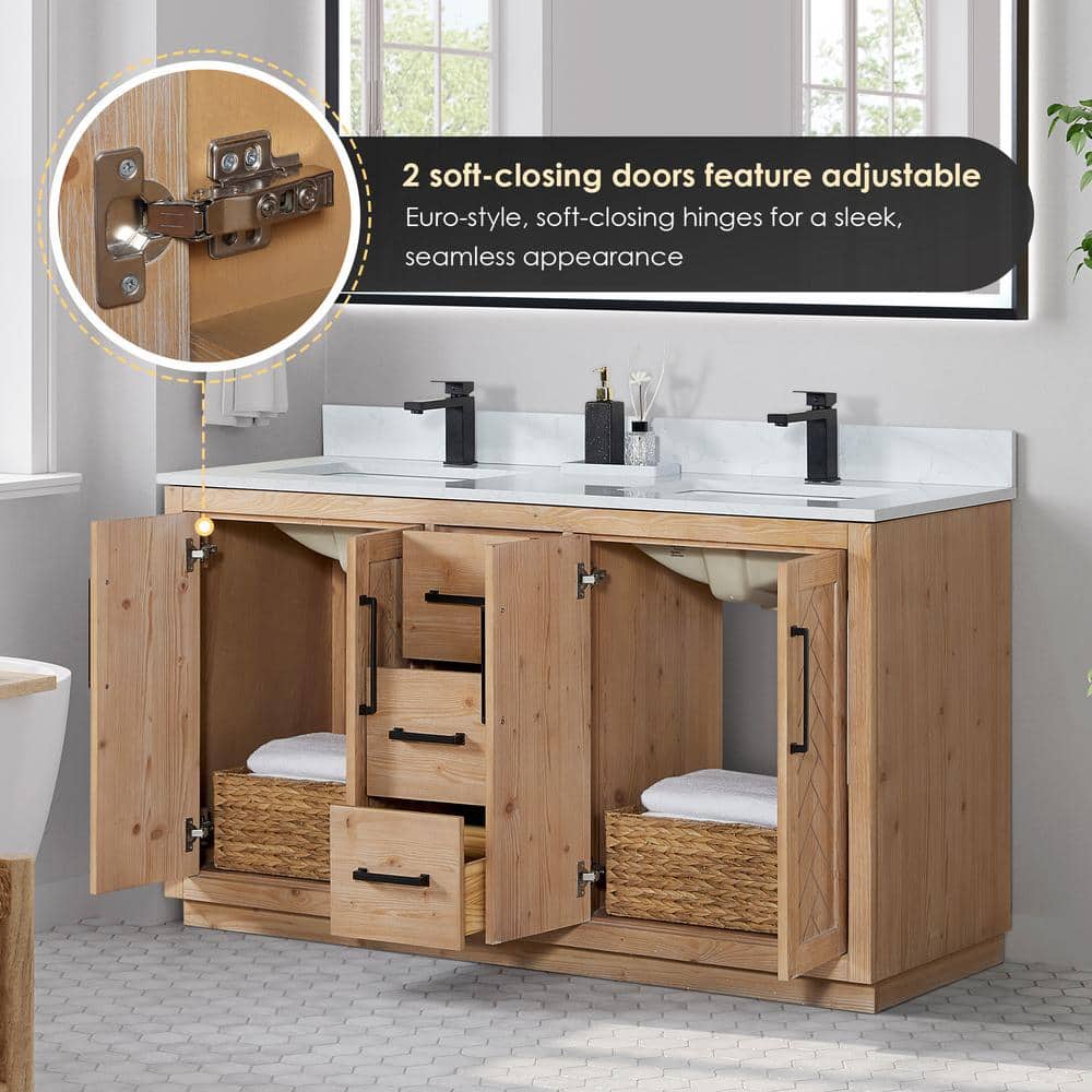 Anais 60" Light Brown Wood Vanity with White Stone Top