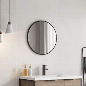 SMOTH 24 in. W x 24 in. H Large Round AL Black Framed Dimmable Copper-free Wall Bathroom Vanity Mirror in Matte Black