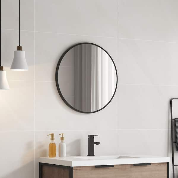 Smoth 24 in. W x 24 in. H Large Round Framed Copper-Free Wall Bathroom Vanity Mirror in Matte Black