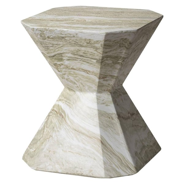 Modern Side Table Round Fiberstone Nightstand Marble Design Outdoor Geometric Accent Table Azure Series in Marble Green
