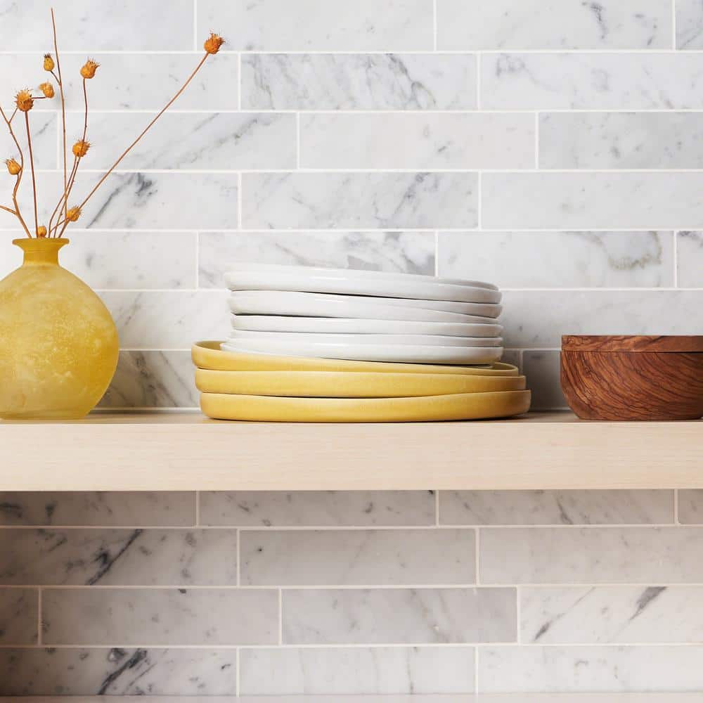 Carrara White 2x8 Honed Marble Subway Tile