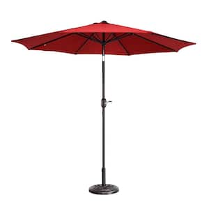 9 ft. Aluminum Market Patio Umbrella with Auto Tilt, Hand Crank Lift in Red