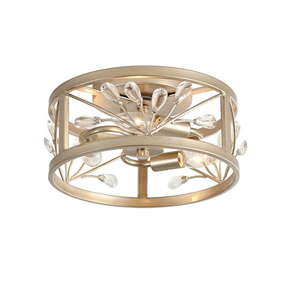 Elisa 11 in. 3-Light Brushed Champagne Silver Metal Cage Drum Flush Mount -  Jojospring, LJ-7730-XEP