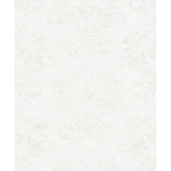 Unbranded Hotel Collection White Embossed Damask Glitter Finish Non-Pasted Non-Woven Wallpaper Sample